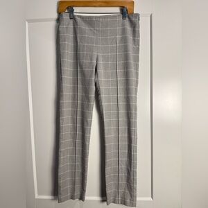 DREW Gray Plaid windowpane Trousers side zip front seam flat front